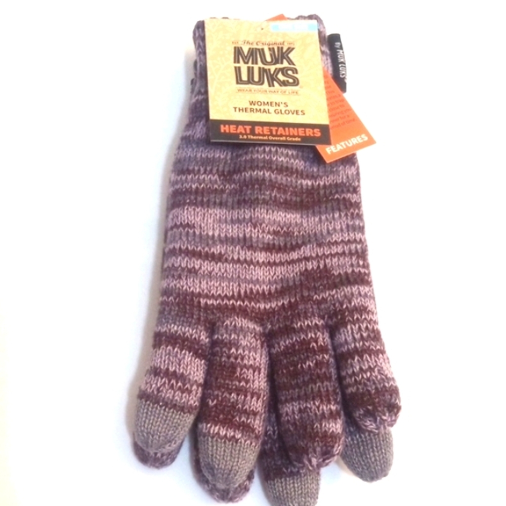 MUK LUKS WOMEN'S THERMAL HEAT RETAINER GLOVES PURPLE AND GRAY SIZE OS NWT
